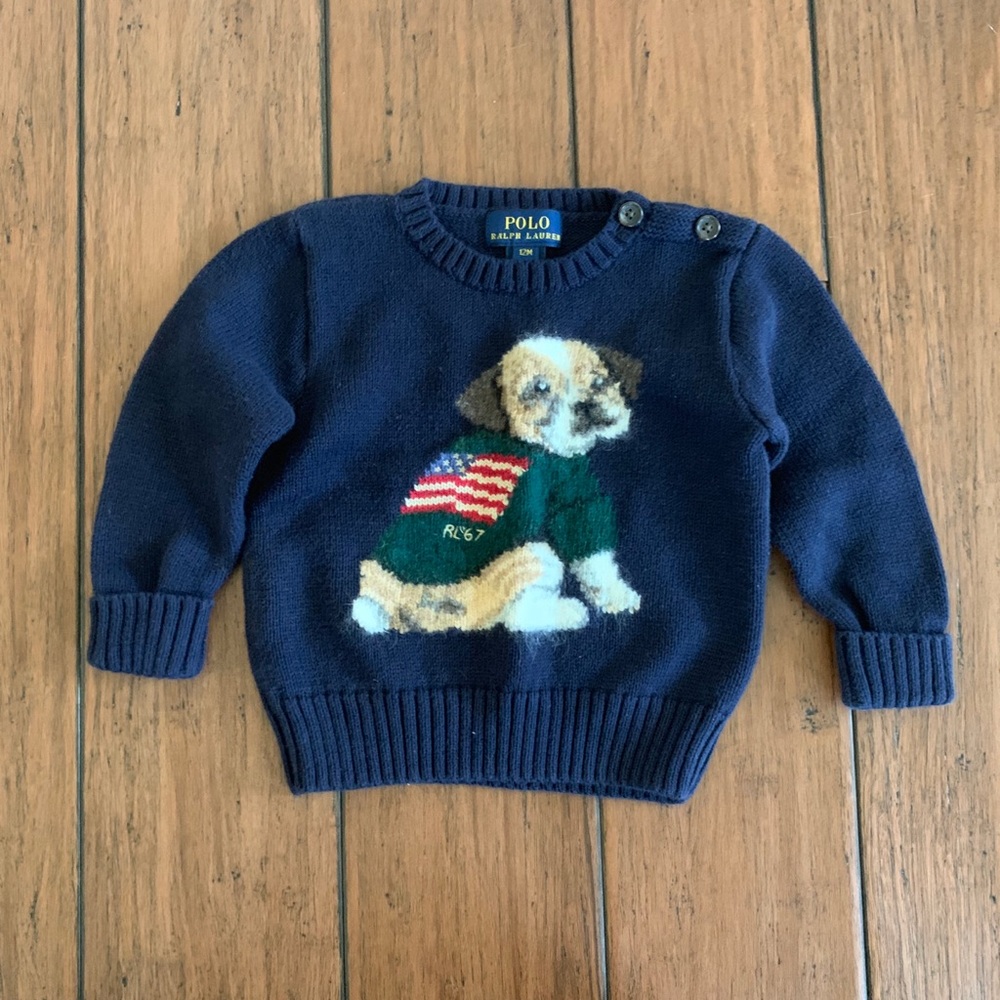 Ralph Lauren USA Sweater 12m Dog Baby Boy